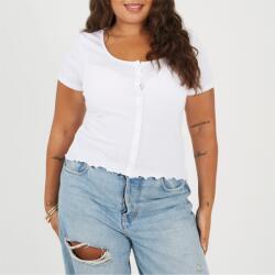 Brave Soul Фланелка с къс ръкав Brave Soul Plus Size Button Through Short Sleeve Top with Lettuce Hem - White