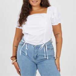 Brave Soul Plus Size Womens Puff Sleeve Top with Ruched and Tie Details. - White
