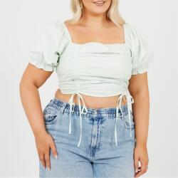 Brave Soul Plus Size Womens Puff Sleeve Top with Ruched and Tie Details. - Mint