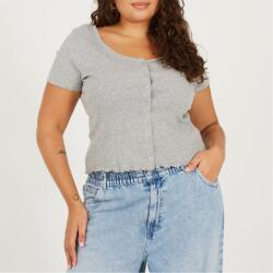 Brave Soul Фланелка с къс ръкав Brave Soul Plus Size Button Through Short Sleeve Top with Lettuce Hem - Grey Marl