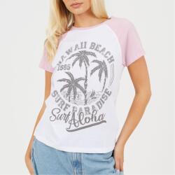 Brave Soul Дамска тениска Brave Soul Womens Contrat Raglan Sleeve T-shirt with Hawaii Graphic - White/Lilac