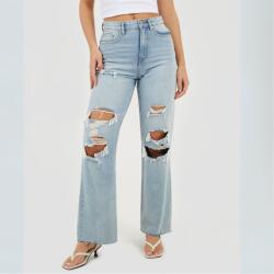 Brave Soul Womens High Waisted Wide Leg Distresed Jean - Pale Blue