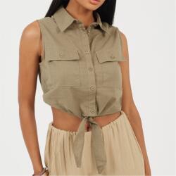 Brave Soul Womens Sleeveless Collared Top with Tie Detail - Khaki