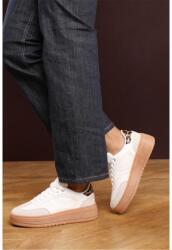 Wheres That From Кецове на платформа Wheres That From Low Wedge Lace up trainer with leopard print heel detail - White/Leopard