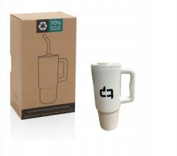 Pan i Pani Gadżet Thermo Utazó Bögre Szívószállal És Fogantyúval Nagy Fehér Rozsdamentes Acél (CUP-031 BIAŁY)