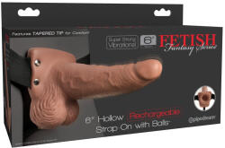  6" Hollow Rechargeable Strap-On with Balls Tan - adultshopone