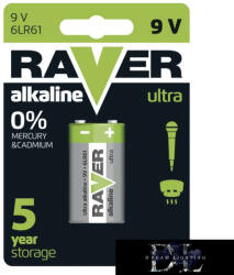 RAVER alkáli elem 6LP3146 (1604) 9V 1db/bliszter (B7951)