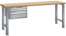 Lista Műhely munkapad LISTA, 1500x700x890 mm, teherbírás 600 kg, 3 fiók, szürke/ezüst