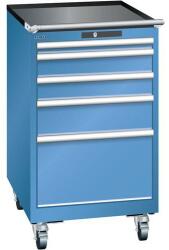 Lista mobil műhelyfiókos szekrény, 5 fiók = 1x50 + 2x100 + 1x150 + 1x300mm, 564x725x990mm, kék