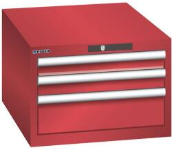 Lista műhelyfiókos szekrény, 3 fiók = 2x 75 + 1x 150 mm, 564x725x383 mm, piros