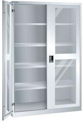 Lista műhelyszekrény polcokkal, 1250x400x1950mm, plexi ajtók, szürke