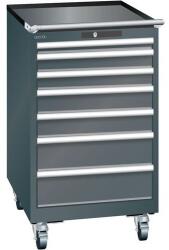 Lista mobil műhelyfiókos szekrény, 7 fiók = 1x50 + 2x75 + 2x100 + 2x150mm, 564x725x990mm, fekete