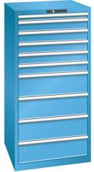 Lista műhelyfiókos szekrény, 717x725x1450 mm, 10 fiók, teherbírás 75 kg, világoskék
