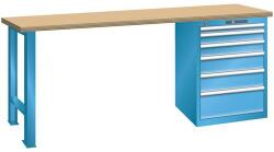 Lista Műhely munkapad LISTA, 1500x700x890 mm, teherbírás 1500 kg, 6 fiók, világoskék