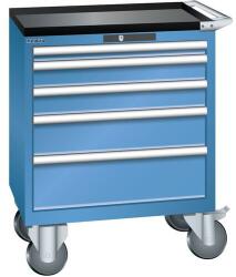 Lista mobil műhelyfiókos szekrény, 5 fiók = 1x50 + 2x100 + 1x150 + 1x200mm, 717x572x962mm, kék