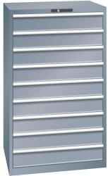 Lista műhelyfiókos szekrények, 9 fiók = 9x150mm, fiók teherbírása 75kg, 870x725x1450mm, sötétszürke