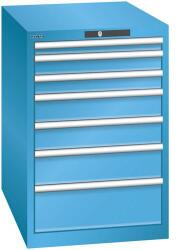 Lista műhelyfiókos szekrény, 7 fiók = 1x 50 + 2x 75 + 2x 100 + 1x 150 + 1x 200 mm, 564x725x850 mm, világoskék