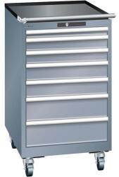 Lista mobil műhelyfiókos szekrény, 7 fiók = 1x50 + 2x75 + 2x100 + 2x150mm, 564x725x990mm, sötétszürke