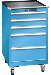 Lista mobil műhelyfiókos szekrény, 5 fiók = 3x100 + 2x200 mm, 564x725x990 mm, világoskék