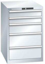 Lista műhelyfiókos szekrény, 5 fiók = 2x 100 + 1x 150 + 2x 200 mm, 564x725x850 mm, szürke