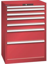 Lista műhelyfiókos szekrény, 7 fiók = 1x50 + 2x75 + 2x100 + 1x200 + 1x300mm, 717x572x1000mm, piros