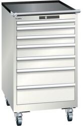 Lista mobil műhelyfiókos szekrény, 7 fiók = 1x50 + 2x75 + 2x100 + 2x150mm, 564x725x990mm, világosszürke