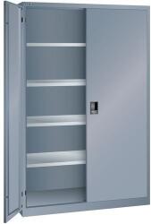 Lista műhelyszekrény polcokkal, 1250x400x1950 mm, tömör ajtók, sötétszürke