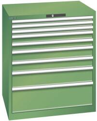 Lista műhelyfiókos szekrény, 870x725x1000 mm, 9 fiók, fiók teherbírás 200 kg, zöld