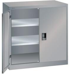 Lista műhelyszekrény polcokkal, 1000x500x1000 mm, tömör ajtók, szürke/ezüst