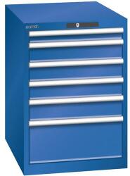 Lista műhelyfiókos szekrény, 6 fiók = 1x 75 + 3x 100 + 1x 150 + 1x 250 mm, 564x725x850 mm, rikító kék