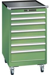 Lista mobil műhelyfiókos szekrény, 7 fiók = 2x75 + 4x100 + 1x150mm, 564x725x990mm, zöld