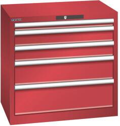 Lista műhelyfiókos szekrény, 5 fiók = 1x50 + 2x100 + 1x150 + 1x200mm, 717x572x700mm, piros