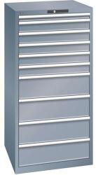 Lista műhelyfiókos szekrény, 717x725x1450 mm, 10 fiók, teherbírás 200 kg, sötétszürke