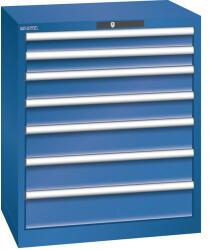 Lista műhelyfiókos szekrény, 7 fiók = 2x75 + 2x100 + 2x125 + 1x150mm, 717x572x850mm, sötétkék