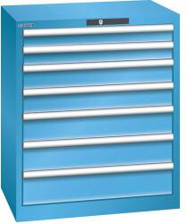 Lista műhelyfiókos szekrény, 7 fiók = 2x75 + 2x100 + 2x125 + 1x150mm, 717x572x850mm, világoskék