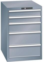 Lista műhelyfiókos szekrény, 5 fiók = 2x 100 + 1x 150 + 2x 200 mm, 564x725x850 mm, sötétszürke