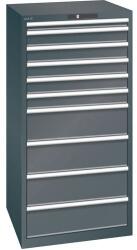 Lista műhelyfiókos szekrény, 10 fiók, 717x725x1450 mm, teherbírás 200 kg, fekete