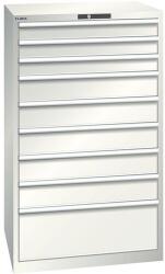 Lista műhelyfiókos szekrények, 9 fiók = 3x100mm +5x150 +1x300mm, fiók teherbírása 75kg, 870x725x1450mm, világosszürke