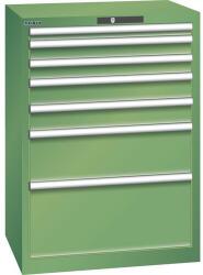 Lista műhelyfiókos szekrény, 7 fiók = 1x50 + 2x75 + 2x100 + 1x200 + 1x300mm, 717x572x1000mm, zöld
