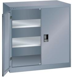 Lista műhelyszekrény polcokkal, 1000x500x1000 mm, tömör ajtók, sötétszürke