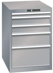 Lista műhelyfiókos szekrény, 5 fiók = 1x 50 + 2x 100 + 1x 200 + 1x 300 mm, 564x725x850 mm, szürke/ezüst