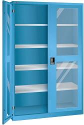 Lista műhelyszekrény polcokkal, 1250x400x1950 mm, plexi ajtók, világoskék