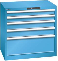 Lista műhelyfiókos szekrény, 5 fiók = 2x75 + 2x100 + 1x250 mm, 717x572x700 mm, világoskék