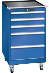 Lista mobil műhelyfiókos szekrény, 5 fiók = 3x100 + 2x200 mm, 564x725x990 mm, rikítókék