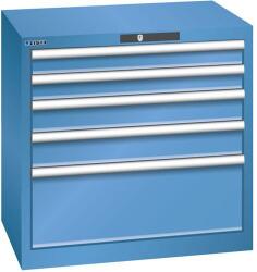 Lista műhelyfiókos szekrény, 5 fiók = 2x75 + 2x100 + 1x250 mm, 717x572x700 mm, kék