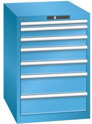 Lista műhelyfiókos szekrény, 7 fiók = 1 x 50 / 2 x 75 / 2 x 100 / 2 x 150, 564x725x800 mm, világoskék
