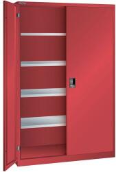 Lista műhelyszekrény polcokkal, 1250x500x1950 mm, tömör ajtók, piros