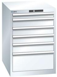 Lista műhelyfiókos szekrény, 6 fiók = 1x 75 + 3x 100 + 1x 150 + 1x 250 mm, 564x725x850 mm, fehér