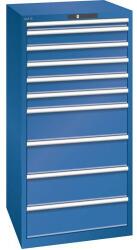Lista műhelyfiókos szekrény, 717x725x1450 mm, 10 fiók, teherbírás 200 kg, sötétkék