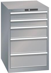 Lista műhelyfiókos szekrény, 5 fiók = 2x 100 + 1x 150 + 2x 200 mm, 564x725x850 mm, szürke/ezüst
